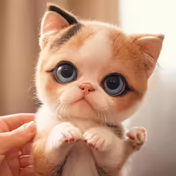 a brown kitten with huge blue eyes looking forward