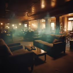 an empty room with two couches and chairs