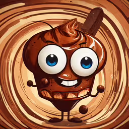 a brown cartoon character with large blue eyes,an illustration of a potato with blue eyes and a spoon