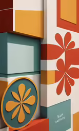 a colorful wall has an odd flower cutout