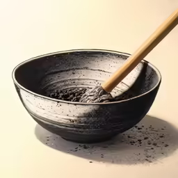 a picture of someone is putting sand in a bowl