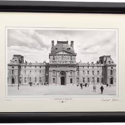 a drawing of a big house that is in black and white