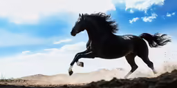 a horse galloping down the side of a hill with dirt on it