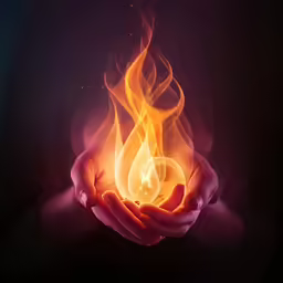 someone holding out a glowing flame in their hand