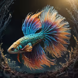 a fish swimming inside a tank on top of water