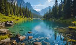 a mountain lake surrounded by forest in the mountains
