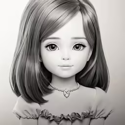 a black and white photograph of a doll wearing an all white outfit