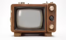 an old wooden television set with metal accents