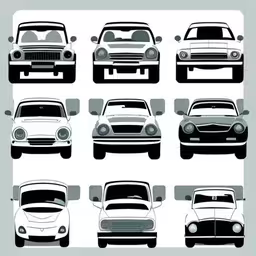 car pictures with different silhouettes from different generations,many different types of cars in black and white