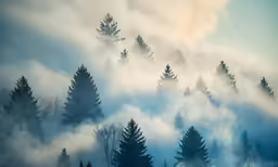some fog in the air around some trees