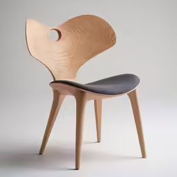 a wooden chair sitting in front of a white wall