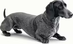 a large black dog is laying down