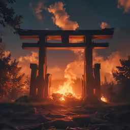 the large tori gate is set on fire