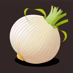 an onion with green stems attached to the top of it