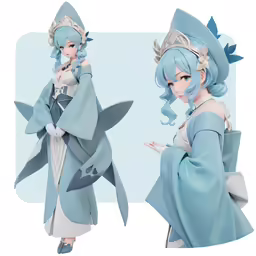 the character from vocal hero and the anime character in blue with an elaborate hat