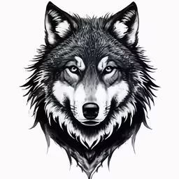 a drawing of a wolf with many features