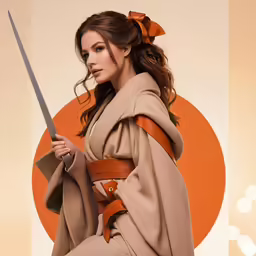 a woman standing with a sword in her hand