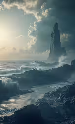 a boat sailing on top of a body of water under a cloudy sky