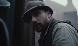 a man leaning on the door of a building