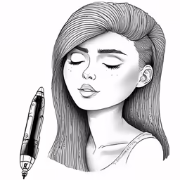 woman with eye closed and a pen next to her