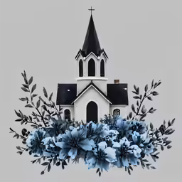 an altered photo of a church with flowers