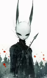 an image of a man in black with a creepy mask and two swords