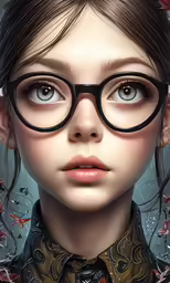 a painting of a girl wearing glasses