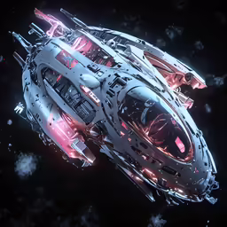 a futuristic structure sitting on top of a black ground
