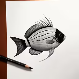 a drawing of a fish on paper with a marker