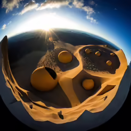 some rocks and some sand under a blue sky