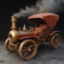 a antique car has a red cloth on it
