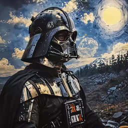 a person dressed in darth vader costume and helmet
