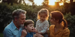 a group of people standing together by a baby