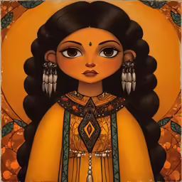 a colorful image of a woman in traditional costume