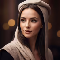 a woman with a hat on her head