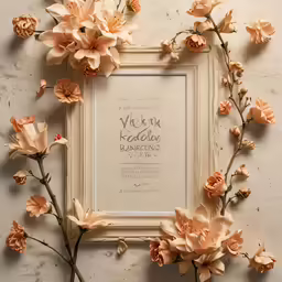 a picture frame with a bouquet of pink flowers