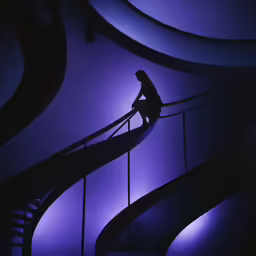 a person sitting on the top of a stairs
