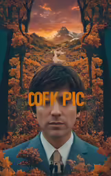 man looks out from trees with a view of fall foliage