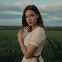 an image of a beautiful woman standing outside