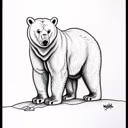 a bear that is standing in the dirt,the picture of a bear is drawn by hand