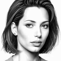 a drawing of a woman with very short hair and earrings