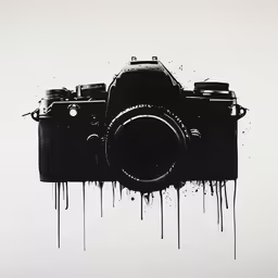 an artistic photograph of a camera with drips