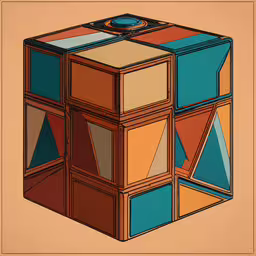 a stylized photo of colorful squares on top of each other,a drawing of a colorful cube made from small squares