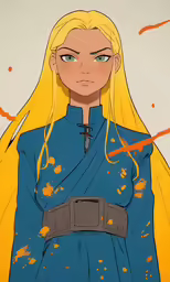 blond haired woman in blue dress with yellow hair