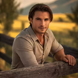 a young man is leaning on a rail