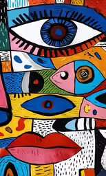 a painting of various colorful fish and fish eyes