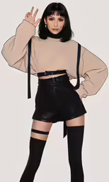 a woman in short black shorts and boots posing