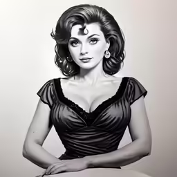 a black and white painting of a woman