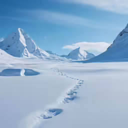 a trail leading to the snowy mountains covered with snow