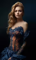 beautiful young woman wearing blue lingerie and posing